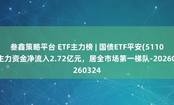 叁鑫策略平台 ETF主力榜 | 国债ETF平安(511020)主力资金净流入2.72亿元，居全市场第一梯队-20260324